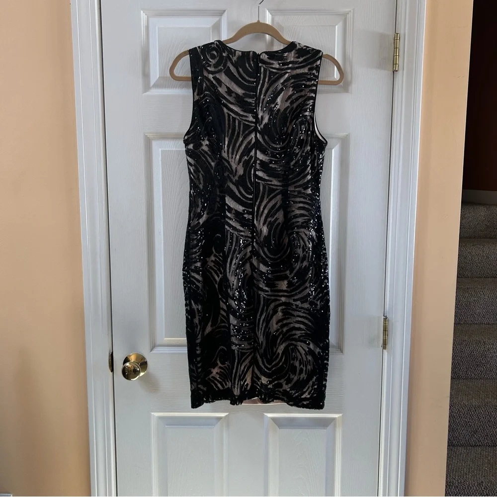 Calvin Klein Black Sequin Sleeveless Dress Nude Underlay Size 10 - Picture 2 of 5